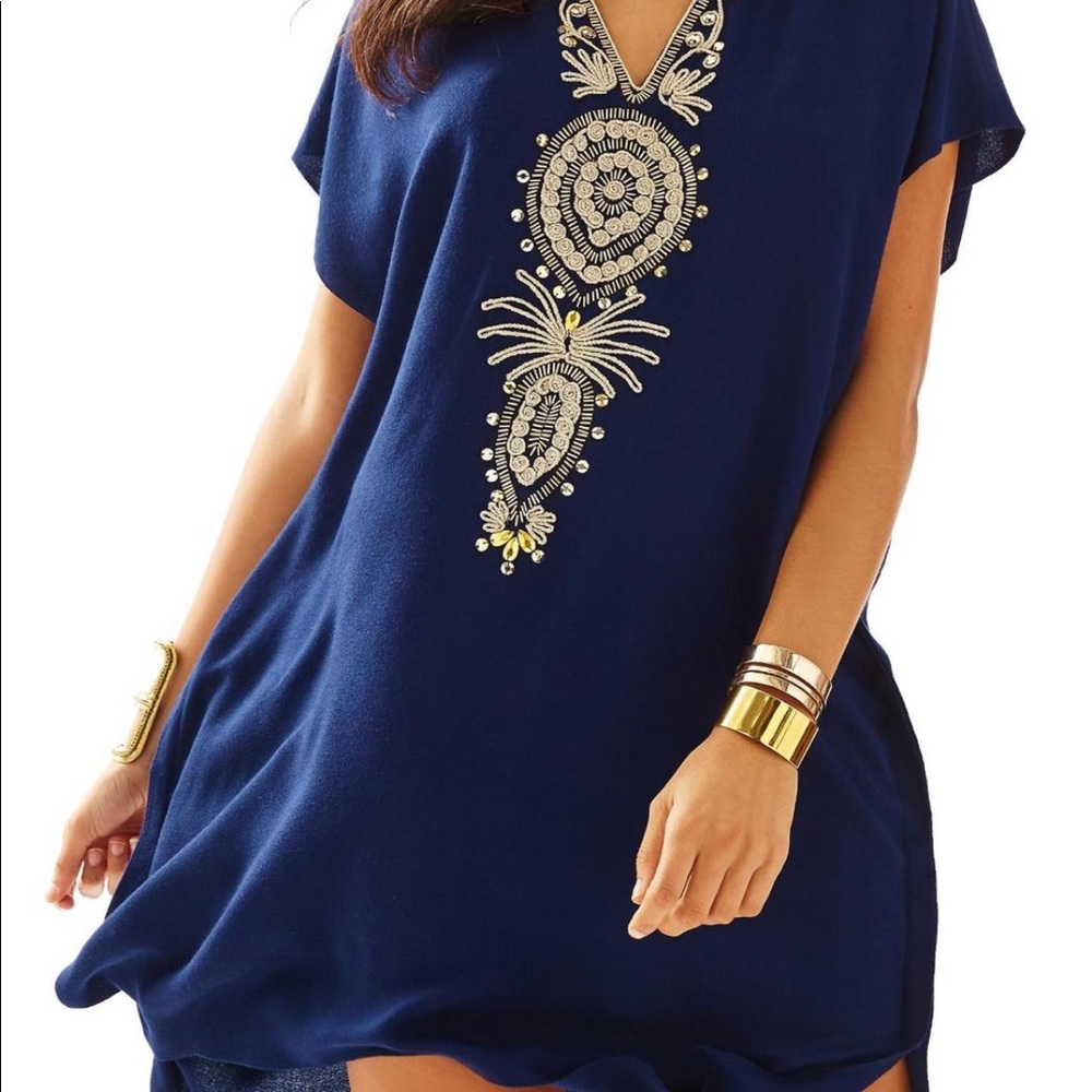 Lilly Pulitzer xxs/xs navy and gold caftan